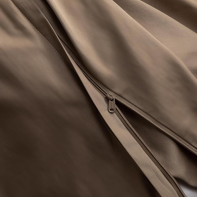 MooMee Duvet Cover Set 100% Extra Long Staple Cotton 600 Thread Count Silky Sateen Smooth Luxury Soft Breathable Durable Hotel Quality Bedding, 3 Pieces (Brown, Full 80"x90")
