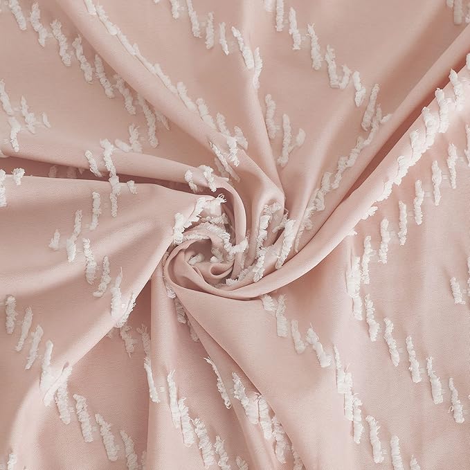 Pink Boho Shower Curtain White Tassel Woven Fabric Cute Shower Curtain 60 x 72 Modern Farmhouse Textured Tufted Chevron Striped Minimalist for Bathroom
