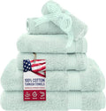 American Veteran Towel, 6 Piece Towel Set for Bathroom, 100% Cotton Turkish Bathroom Towels, 2 Bath Towels 2 Hand Towels 2 Washcloths, Mint