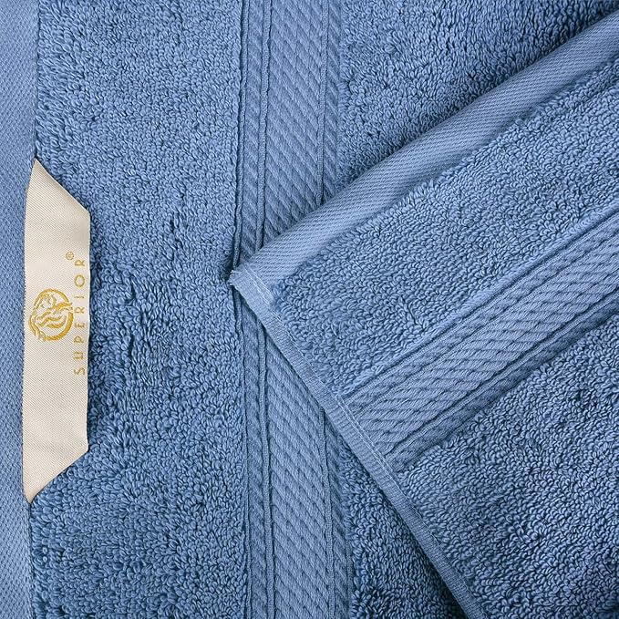 SUPERIOR Egyptian Cotton Pile 9 Piece Towel Set, Includes 3 Bath, 3 Hand, 3 Face Towels/Washcloths, Ultra Soft Luxury Towels, Thick Plush Essentials, Guest Bath, Spa, Hotel Bathroom, Denim Blue