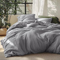 Bedsure Linen Duvet Cover Queen - Linen Cotton Blend Bedding Set, Soft & Cozy, 3 Pieces, 1 Duvet Cover 90x90 Inches and 2 Pillowcases, Silver Grey Color Cooling Bedding, Comforter Sold Separately