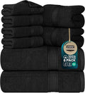 Utopia Towels 8 Piece Premium Towel Set, 2 Bath, 2 Hand, and 4 Wash Cloths, 600 GSM 100% Ring Spun Cotton, Highly Absorbent Towels for Bathroom, Gym, Hotel, and Spa, Black