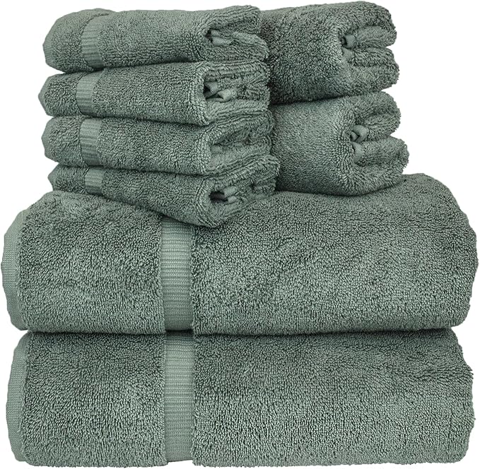 BC BARE COTTON Luxury Hotel & Spa Quality Collection, Highly Absorbent & Quick Dry 100% Turkish Cotton, 750+ GSM, Eco Friendly Towel, Dobby Border Towels (8 Piece, Gray)