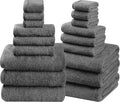 SEMAXE 18-Pack Bath Towel Set Include 6 Bath Towels, 6 Hand Towels, 6 Wash Cloths, 100% Cotton Bathroom Towels with Hanging Loops and Nano-Bio Lifecycle Labels, Soft and Absorbent Towel, Grey