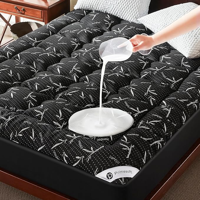 100% Waterproof Full Size Mattress Topper, Thick Pillow Top Mattress Pad，Up to 23 Inch Deep Pocket,Soft Breathable Mattress Pad for Back Pain, Protector Cover(Black)
