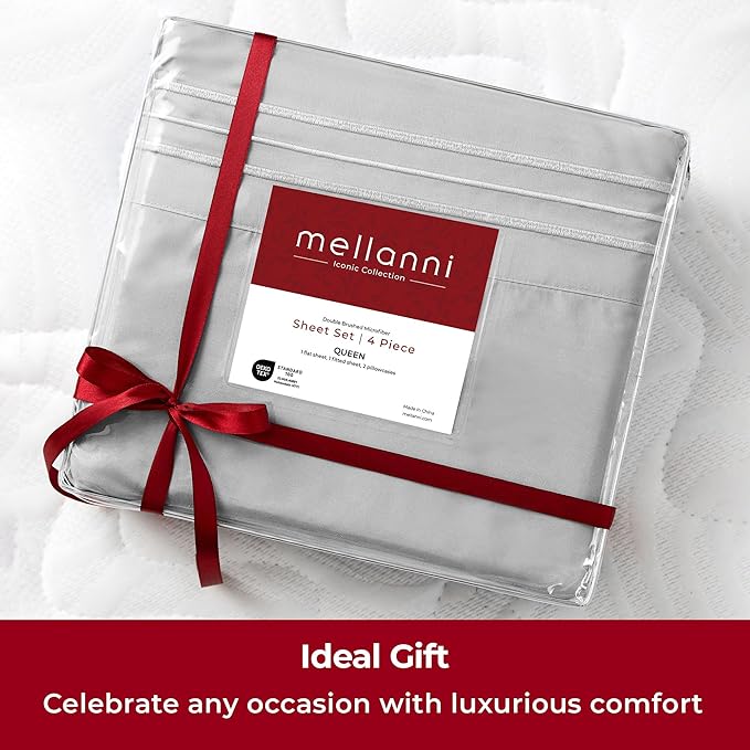 Mellanni Extra Deep California King Sheets - 4 PC Iconic Collection Bedding - Hotel Luxury, Ultra Soft, Cooling Bed Sheets - Wrinkle, Fade, Stain Resistant (Cal King, Light Gray)