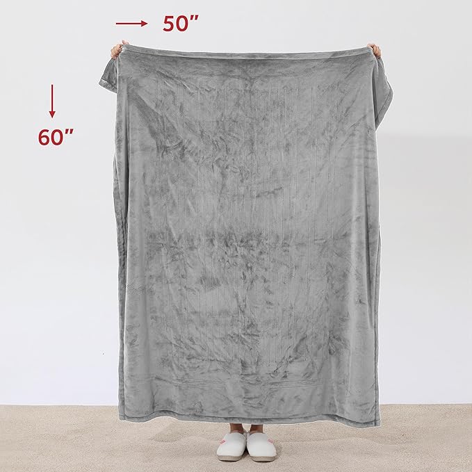 Sunbeam Royal Posh Dove Grey Heated Personal Throw / Blanket, Cozy-Warm, Adjustable Heat Settings