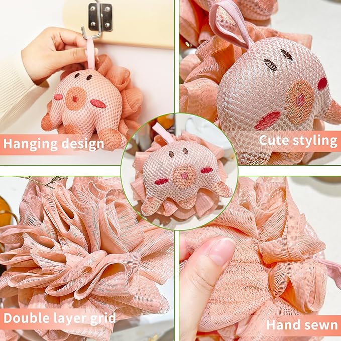 Shower Loofah Sponges for Kids,Cute Frog and Octopus Shape Toddler Bath Exfoliating Body Scrubber Mesh Loofahs Sponge[2 Pack],Designed for Baby Women Boys and Girl
