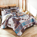 BLACK FOREST DECOR Aztec Cowhide Twin Quilt Set - Lightweight, Southwest Style Bedding with Cowhide and Geometric Patterns, Includes Quilt and Sham, Machine Washable