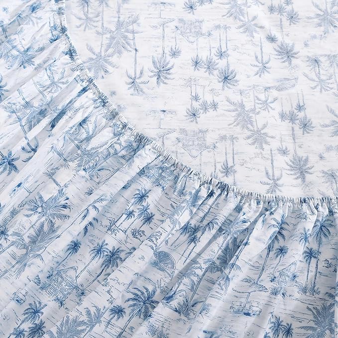 Tommy Bahama - Queen Sheets, Super Soft Cotton Percale Bedding Set with Matching Pillowcases, Crisp & Cool, Coastal Room Essentials (Surfside Blue, Queen)