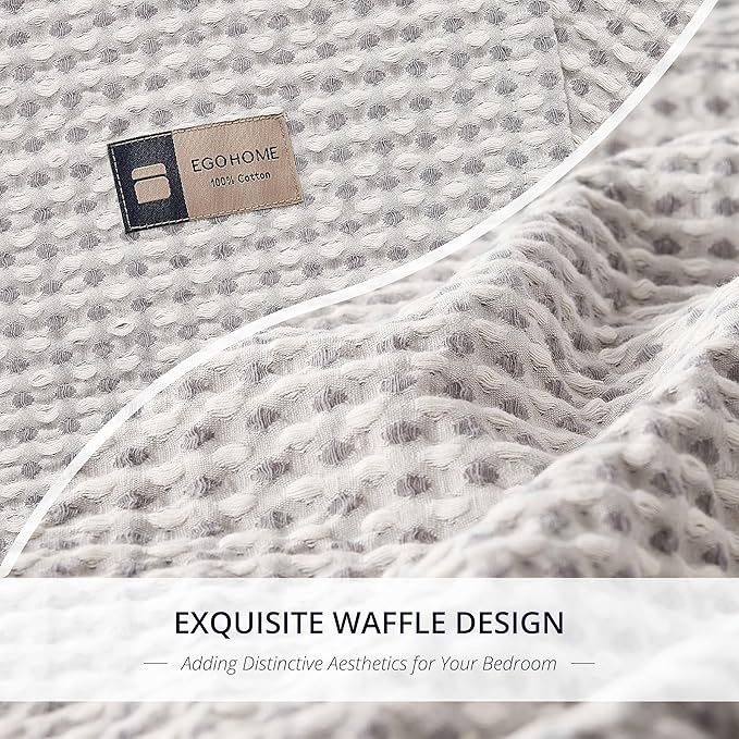 EGOHOME 100% Cotton Waffle Blanket Twin Size for Bed-Breathable and Lightweight,Soft Dual-Tone Textured Jacquard Waffle Weave Blankets for All Season,Sleet Grey,60 x 80 Inches