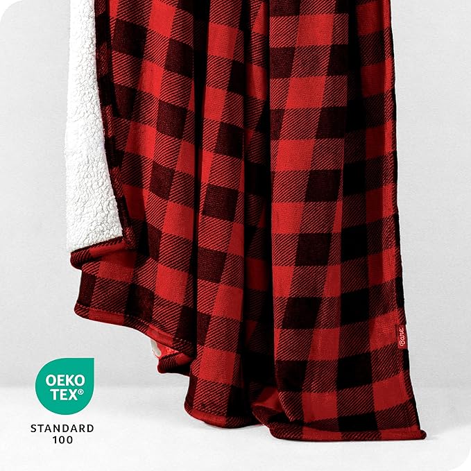 Bare Home Sherpa Fleece Blanket - Full/Queen Size - Blanket for Bed, Sofa, and Couch - Warm & Lightweight - Fluffy & Soft - Reversible (Full/Queen, Buffalo Plaid - Red/Black)