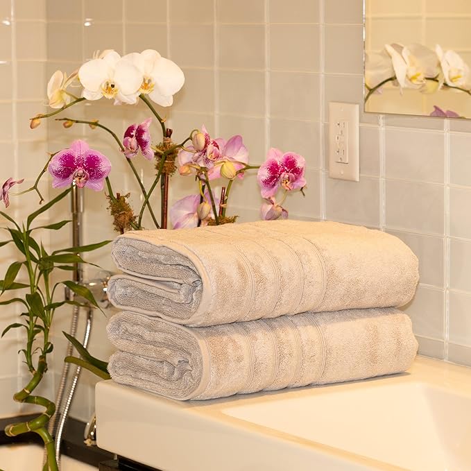 Mosobam Luxury Turkish 12pc XL Towel Set 35X70 16X30 13X13 Light Grey (Gray) 700 GSM Bamboo Viscose & Aegean Turkish Combed Cotton