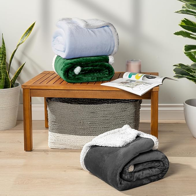 Pavilia Sherpa Fleece Blanket for Bed, Queen Size, Dark Grey, Plush Soft Fuzzy, Cozy Reversible Winter Blanket for Women & Men, 90x90 Inches