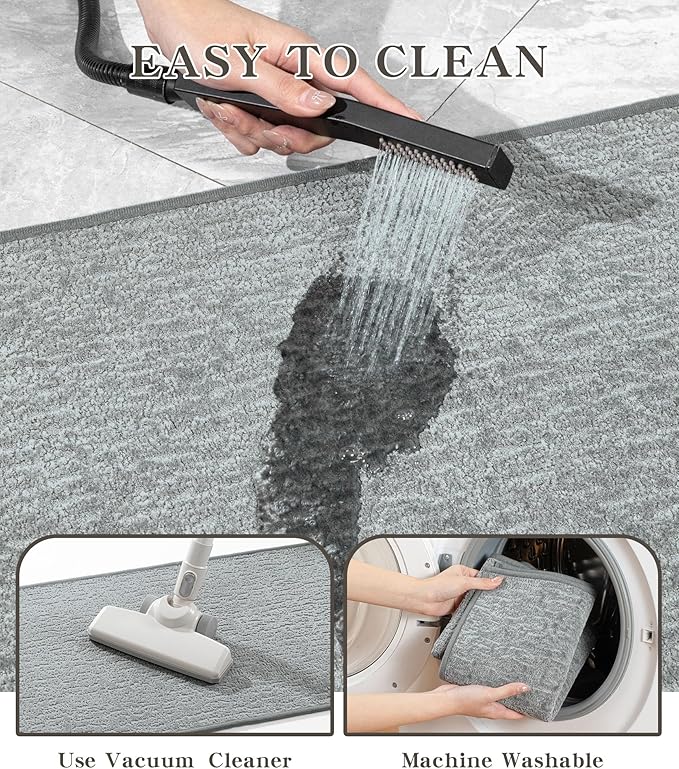 chakme Bathroom Rug Sets 3 Piece, Ultra Thin Bath Mat Quick Dry Bath Mat Set, Absorbent Bath Mat for Bathroom Non Slip Machine Washable, (Light Grey, 3 Piece)