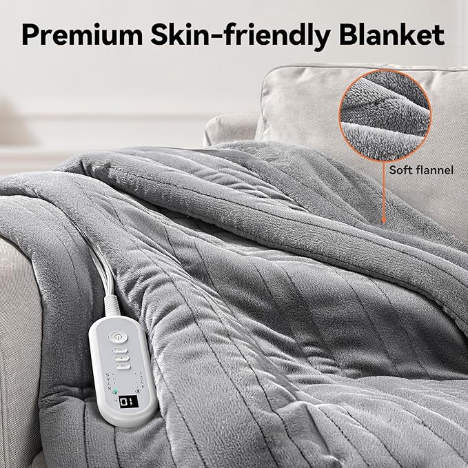 Heated Blanket Twin, Ultra Soft Premium Flannel Electric Blanket, Consistent & Even Heating with 8 Heat Levels 10-Hour Auto Off, Overheat Protection, Warm Gifts for Grandma (62"x84")