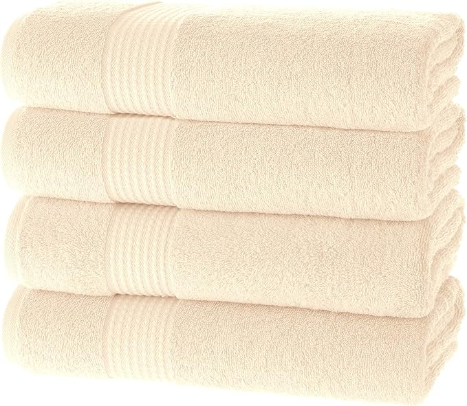 MAURA Basics Performance Bath Towels 100% Turkish Cotton with Hook Loops. Extra Large Luxury Absorbent Plush Towel Sets for Bathroom, Daily Use American Standard Size 27”x54”, Cream