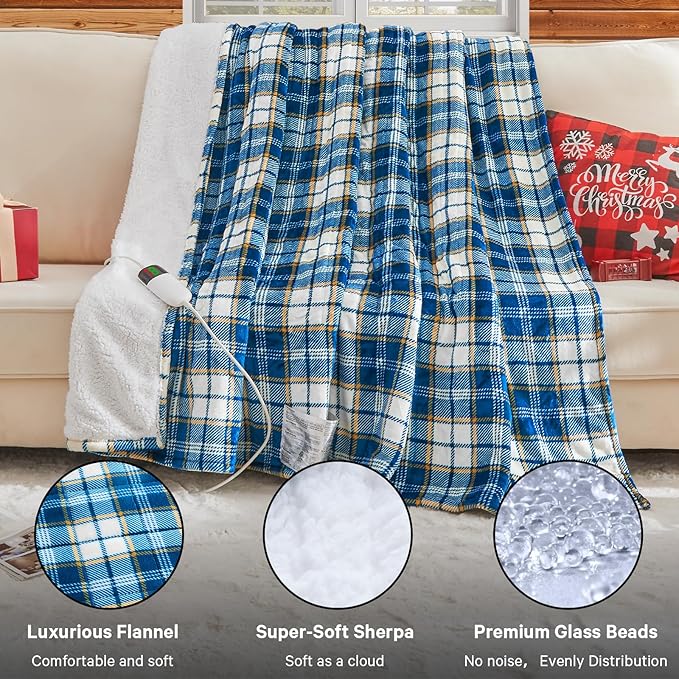 Heated Weighted Blanket for Adults Queen Size 15Lbs - 60"x80", 2-in-1 Electric Heating Pad Lap Heavy Blanket for 140-160lbs for Bed, 10 Heat Level 1-8H Auto Off, Christmas Birthday Gifts For Women Mom
