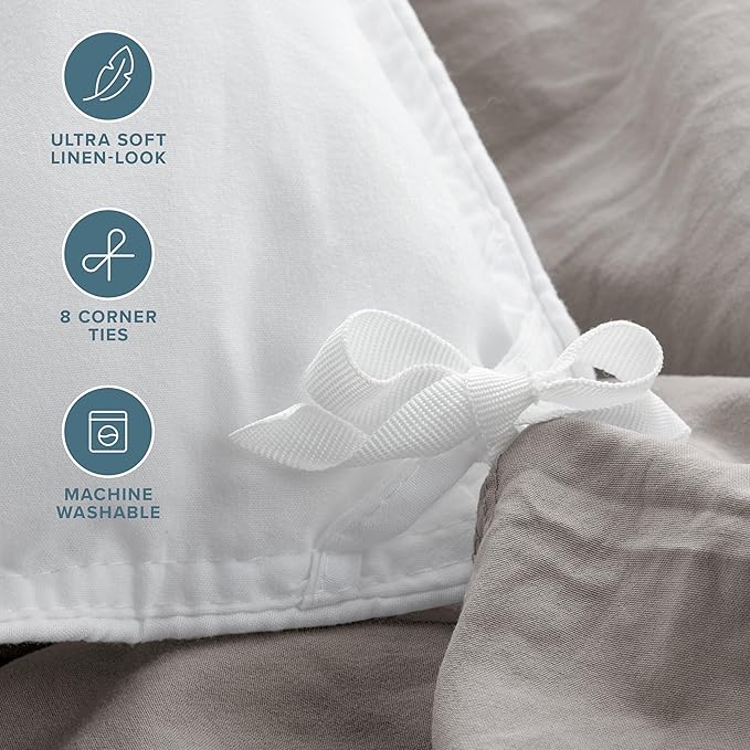 Bare Home Microfiber Duvet Cover Set - Ultra Soft Washed Microfiber - Full Size - Linen-Like Look - Easy Care - Breathable Fabric - Our Softest Duvet Cover Set (Full, Frost Grey)