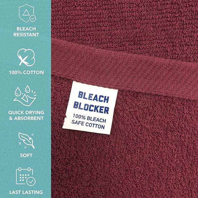 Arkwright Bleach Proof Salon Towels Bulk - Case of 180 - Highly Absorbent, 100% Cotton, Quick Dry Spa Face Towel for Hair Stylist, Barber, Pedicure, and Esthetician, 16 x 27 in, Burgundy