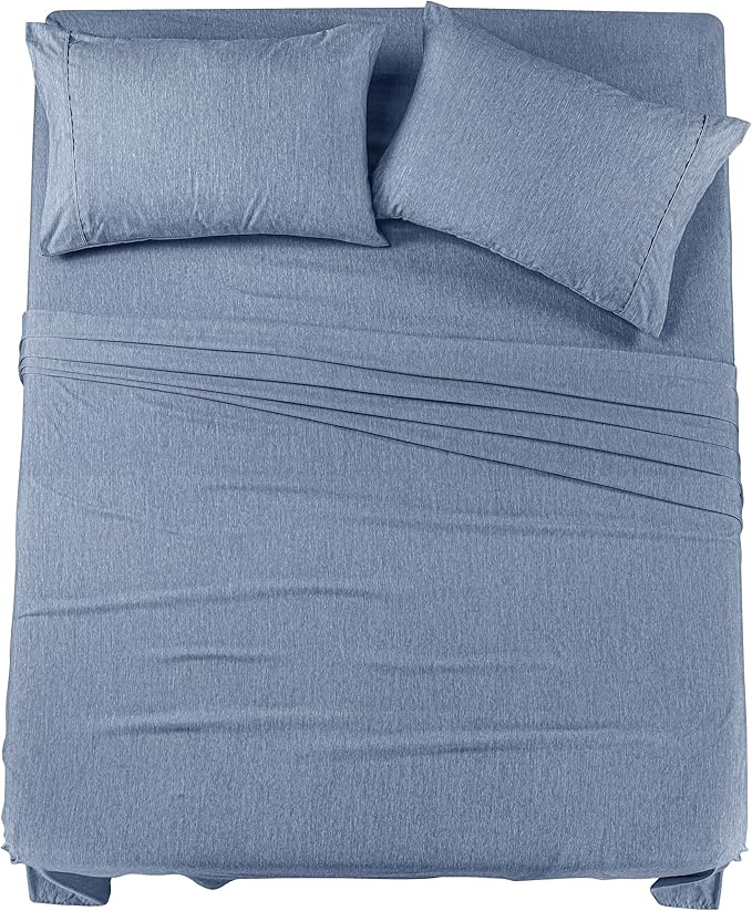 Utopia Bedding Queen Sheet Set – 4 Piece Bed Sheets for Queen Size Bed, Soft and Breathable Microfiber, Includes 1 Fitted Sheet, 1 Flat Sheet and 2 Pillowcases (Heather Navy)