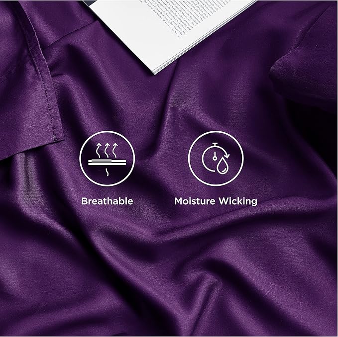 Bedsure California King Sheet Sets, Cooling Sheets for Hot Sleepers, Rayon Derived from Bamboo, Breathable & Soft, Deep Pocket Up to 16 Inches, Hotel Luxury Silky Bedding, Plum