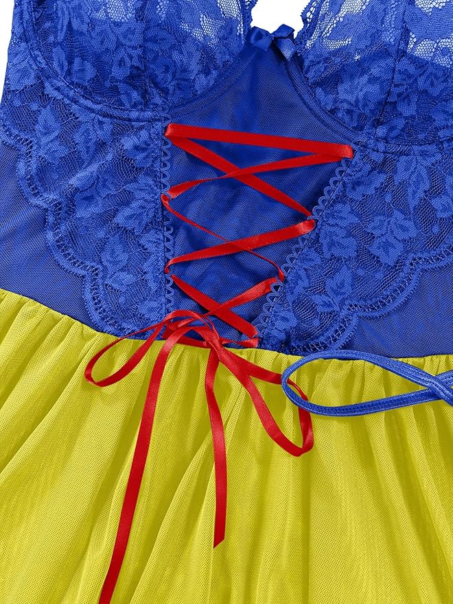 Lilosy Sexy Garter Belt Mesh Lace Babydoll Lingerie Dress Set with Thong