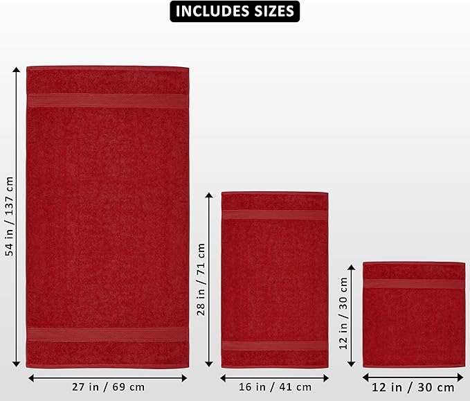 Utopia Towels 8 Piece Premium Towel Set, 2 Bath, 2 Hand, and 4 Wash Cloths, 600 GSM 100% Ring Spun Cotton, Highly Absorbent Towels for Bathroom, Gym, Hotel, and Spa, Red