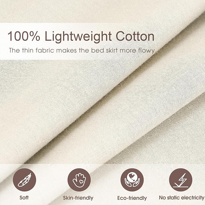 Queen Size 14 inch Drop Ivory Dust Ruffle, 100% Lightweight Cotton Ruffled Bed Skirt, French Coutry Style, Lace Ruffled Bed Skirt with Split Corners