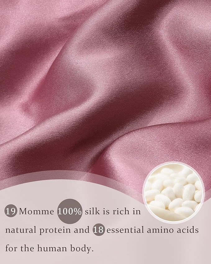 100% Mulberry Silk Bonnet for Sleeping Women Double Layer Silk Hair Bonnet Natural Silk Sleep Cap with Elastic Reversible Hair Wrap (Bean Paste + Light Pink)
