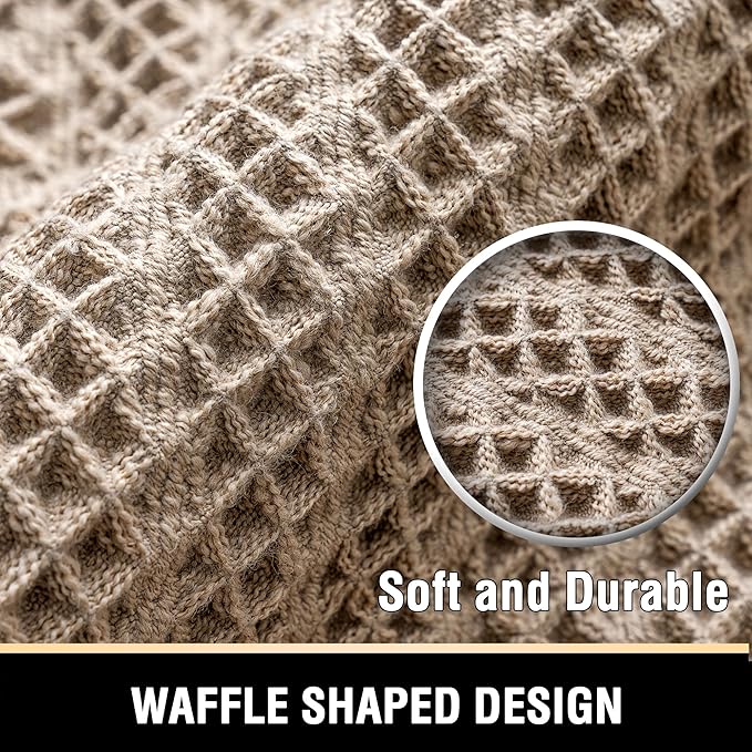 H.VERSAILTEX Waffle Bath Mat Super Absorbent Boho Bath Mat Non Slip Bath Rugs for Bathroom Floor Machine Washable Dry Fast Bathroom Rugs with Handmade Tassels, 20" x 32", Irish Cream