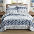 Quilt King Size, Cotton Comforter King Size,Navy Grey White Bedding Set, Farmhouse Striped Bedspread, Luxury Bed Set Bedroom for All Seasons 3 Piece