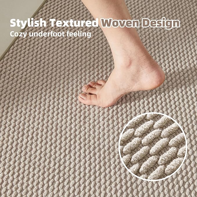 Bathroom Rugs Non Slip Washable, Super Absorbent Thin Bath Mat Small Quick Dry Low Pile Bathroom Rug, Beige 20"x30"