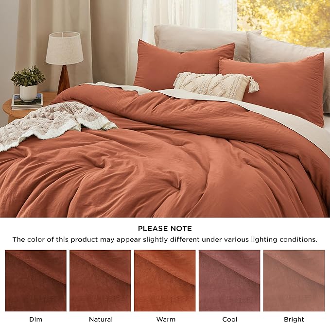 Bedsure King Size Comforter Set, Burnt Orange Soft Prewashed Bedding for All Seasons, 3 Pieces GentleSoft™ Down Alternative Bed Set, 1 Lightweight Comforter (104"x90") and 2 Pillowcases (20"x36")