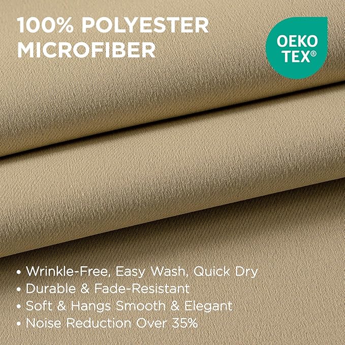 Joydeco Blackout Curtains 72 Inch Length 2 Panels Set, Thermal Insulated Long Curtains& Drapes 2 Burg, Room Darkening Grommet Drapes for Living Room Bedroom Window (W52 x L72 Inch, Beige)