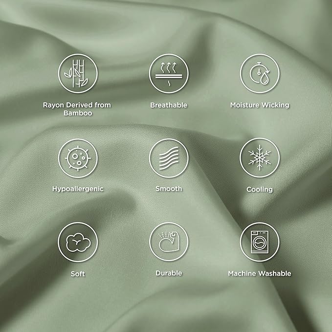 Bedsure Pillow Cases Standard Size, Cooling Pillow Cases, Rayon Derived from Bamboo Sage Green Pillowcases Standard Set of 2, Breathable & Soft Pillow Covers with Envelope Closure, 20x26 Inches