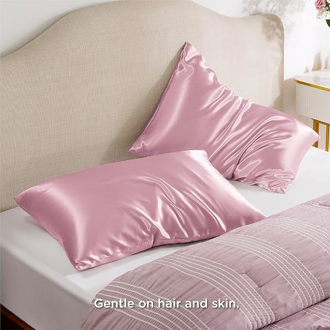 Bedsure Satin Pillowcase with Zipper, Similar to Silk Pillow Cases 2 Pack, Silky & Soft Satin Pillow Cases Standard Size for Hair and Skin, Gifts for Women, Pink Room Decor for Girls, 20x26 Inches