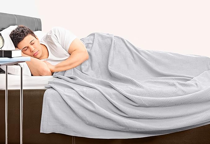 Utopia Bedding Silver 100% Cotton Blanket [Twin Size - 90x72 Inch] 350GSM Lightweight, Soft and Breathable Thermal Blanket for All Seasons