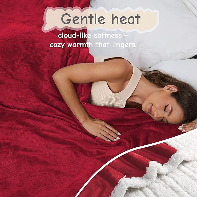 Electric Heated Blanket Full Size 72"x84", Soft Flannel with Overheat Protection, 6 Adjustable Heat Settings & 10-Hour Auto-Off Timer, Fast Heating for Winter Comfort, Red