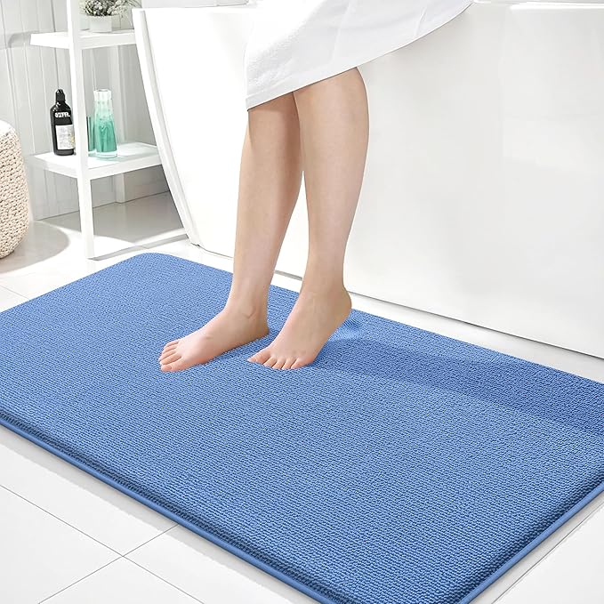 OLANLY Thick Memory Foam Bath Mat Rug 44x24, Extra Soft Absorbent Bathroom Rug, Quick Dry Bath Mat, Non-Slip, Machine Washable Carpet for Floor, Tub and Shower, Home Decor Accessories, Cornflower Blue
