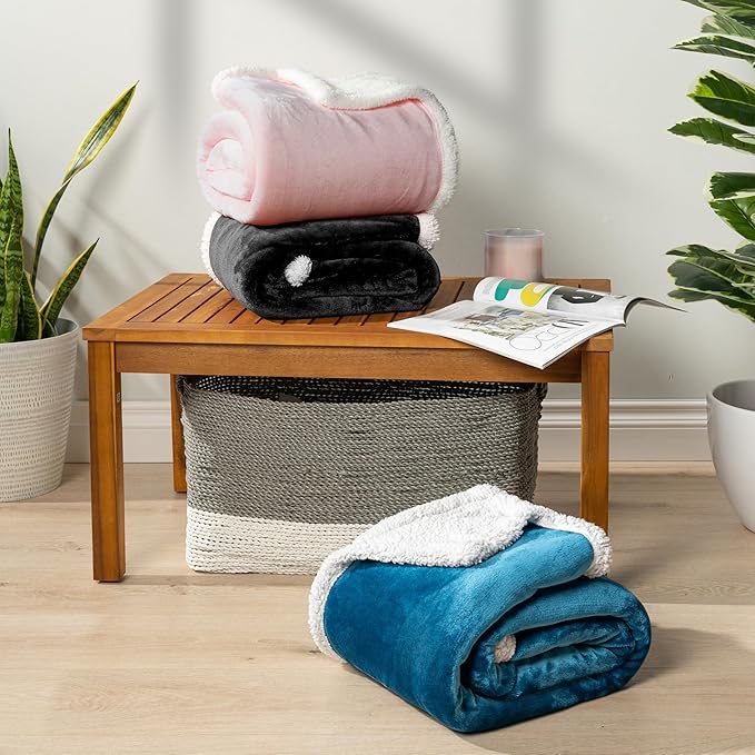 PAVILIA Sherpa Fleece Throw Blanket for Couch, Twin Size, Teal Blue, Plush Soft Fuzzy Sofa Blanket, Cozy Reversible Winter Throw for Women Men, 60x80 Inches