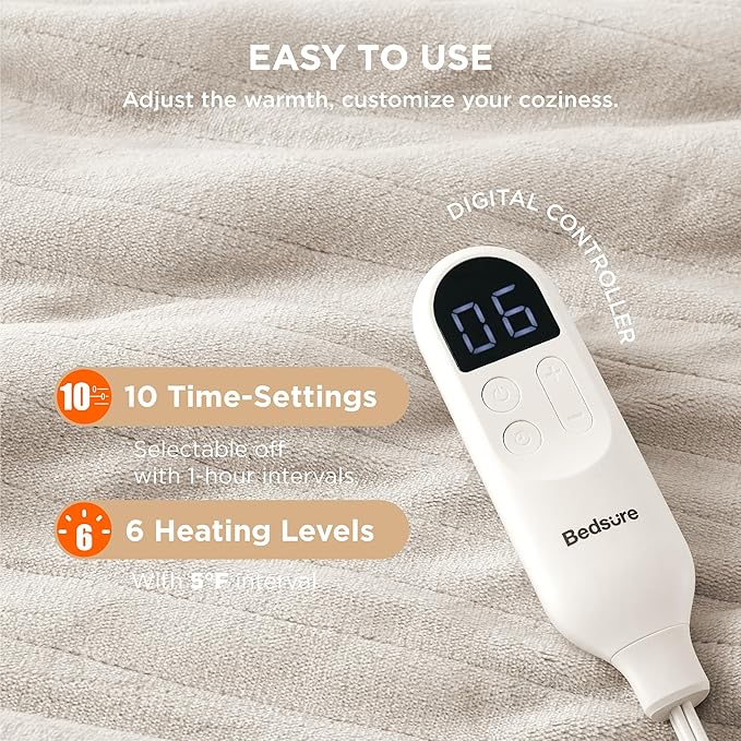 Bedsure Electric Blanket Full Size - Soft Flannel Heated Blanket, Fast Heating with 10 Time Settings & 6 Heat Settings, Warm Gift for Grandma (72x84 inches, Cream)