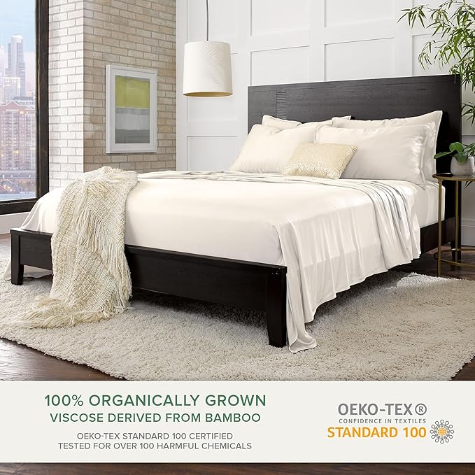 California King Sheets by Pure Bamboo, Genuine 100% Organic Viscose Derived from Bamboo Bed Sheet Set, Soft & Cooling, Double Stitching, Lifetime Quality Promise (California King, Ivory)