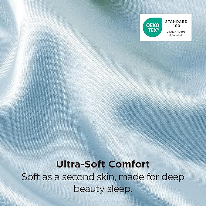 Bedsure King Size Satin Pillowcase Set of 2 - Aqua Silky Pillow Cases for Hair and Skin with Envelope Closure, Similar to Silk Pillow Cases, Gifts for Women Men, 20x36 Inches, 2pcs