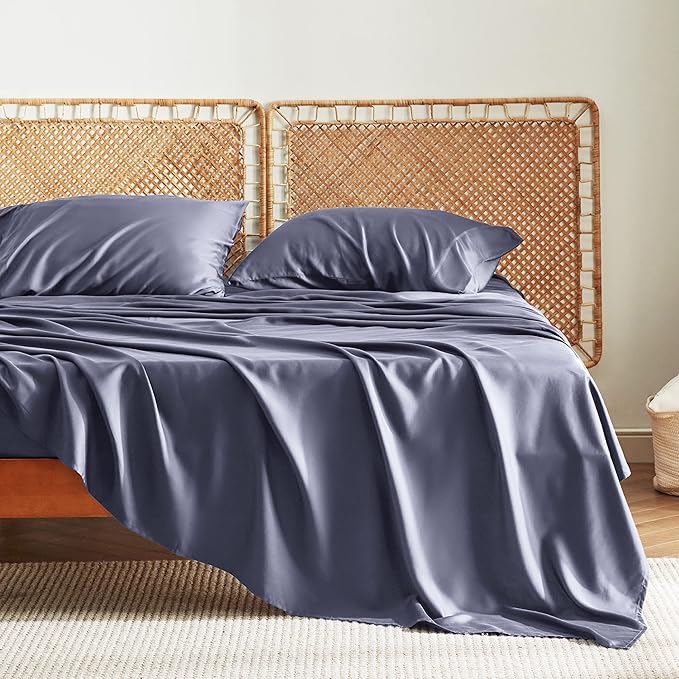 Bedsure California King Sheet Sets, Cooling Sheets, Rayon Derived from Bamboo, Breathable & Soft, Deep Pocket Up to 16 Inches, Hotel Luxury Silky Bedding for Hot Sleepers, Dark Grey