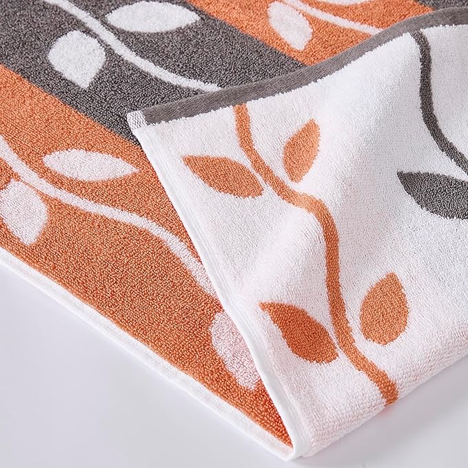 Modern Threads Organic Vines 6-Piece 100% Cotton Towel Set – Yarn Dyed Jacquard & Solid – Includes 2 Bath Towels, 2 Hand Towels, 2 Washcloths – Absorbent, Quick Dry, Soft & Durable – Orange
