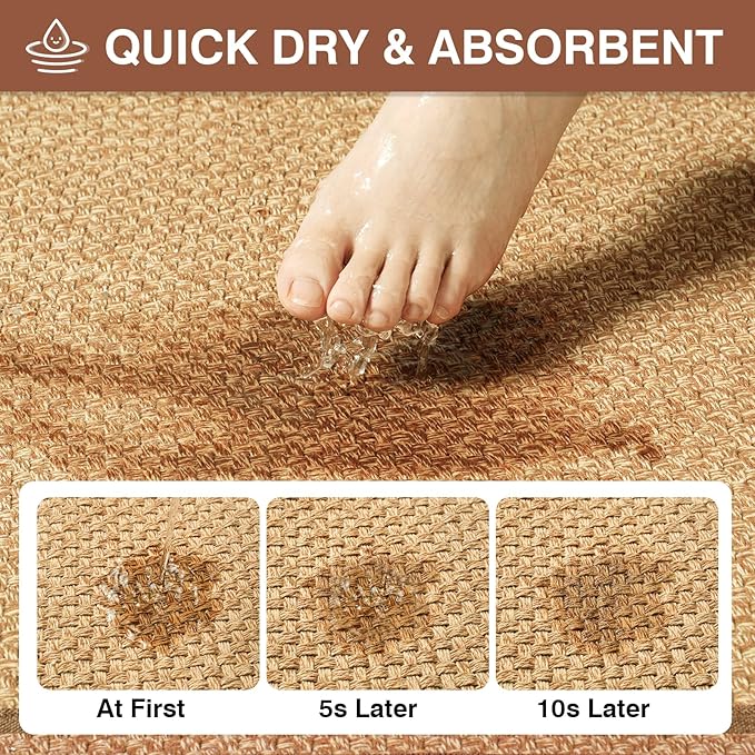 Quick Dry Absorbent Bathroom Rugs Mat Non Slip Bath Mat Ultra Thin Bath Mats Bathroom Mat Floor Rubber Backed Fit Under Door Woven Washable Bath Rugs Brown 16x24