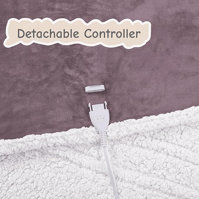 Electric Heated Blanket Queen Size 84"x90", Soft Flannel with Dual Controllers & Overheat Protection, 6 Adjustable Heat Settings & 10-Hour Auto-Off Timer, Fast Heating for Winter Comfort, Purple