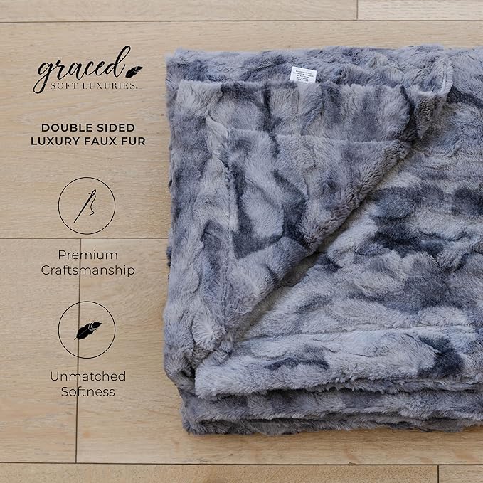 GRACED SOFT LUXURIES Oversized Throw Blanket Living Room Decor Softest Warm Elegant Aesthetic Comfy Cozy Faux Fur for Home, Couch, Sofa, Bed, Chair (XL 60" x 80", Marbled Gray)