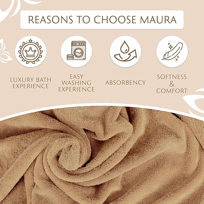 MAURA 6-Pack Premium Turkish Washcloth Set - Ultimate Luxury with Soft, Thick, Super Absorbent, and Oversized Cotton Face Towels - Ideal for a Hotel & Spa Quality Experience in Classic Brown Elegance